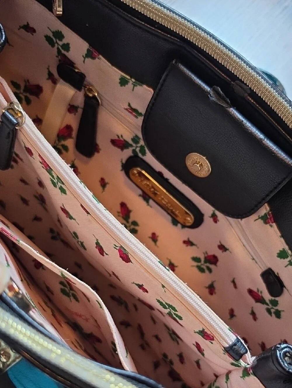 BETSEY JOHNSON | Bow Satchel Polka Dot Tote Purse Hearts Black Blue